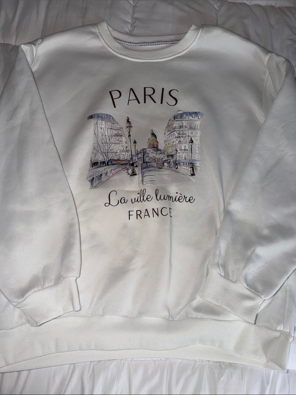 SHEIN White Paris Sketch Crewneck Sweatshirt